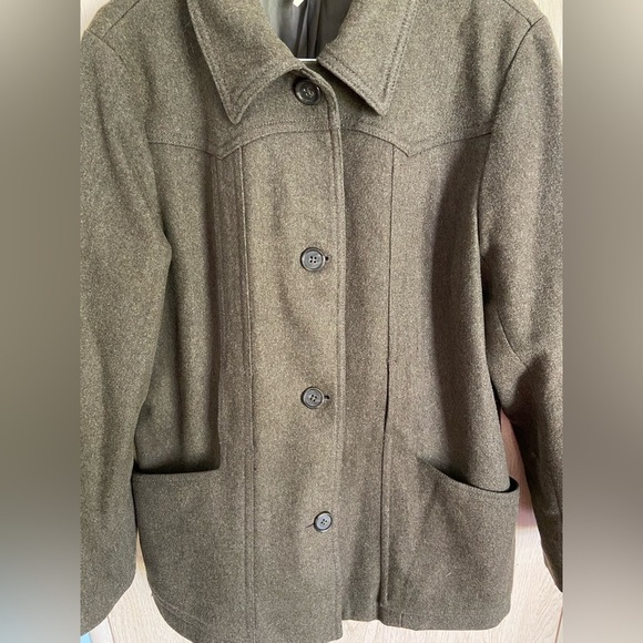 Vintage J. Crew LODEN Green Wool Pea Coat Jacket Sz Large READ - Picture 2 of 16